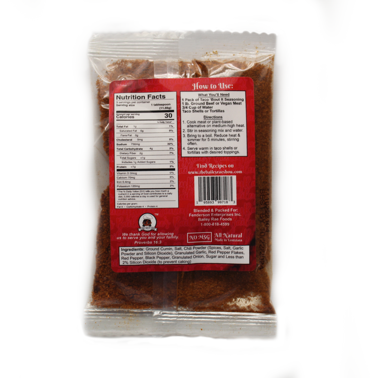 Bailey Rae's Taco 'Bout It Taco Seasoning, 1.25 oz.