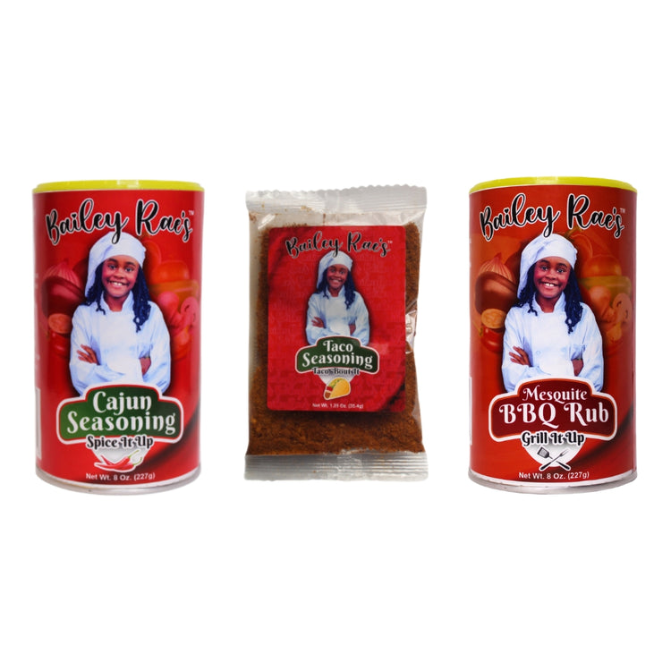 Bailey Rae's Cajun, Barbecue, & Taco Seasoning Variety Pack of 3